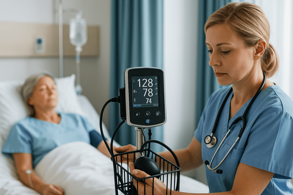 Hospital blood pressure monitoring during IV therapy