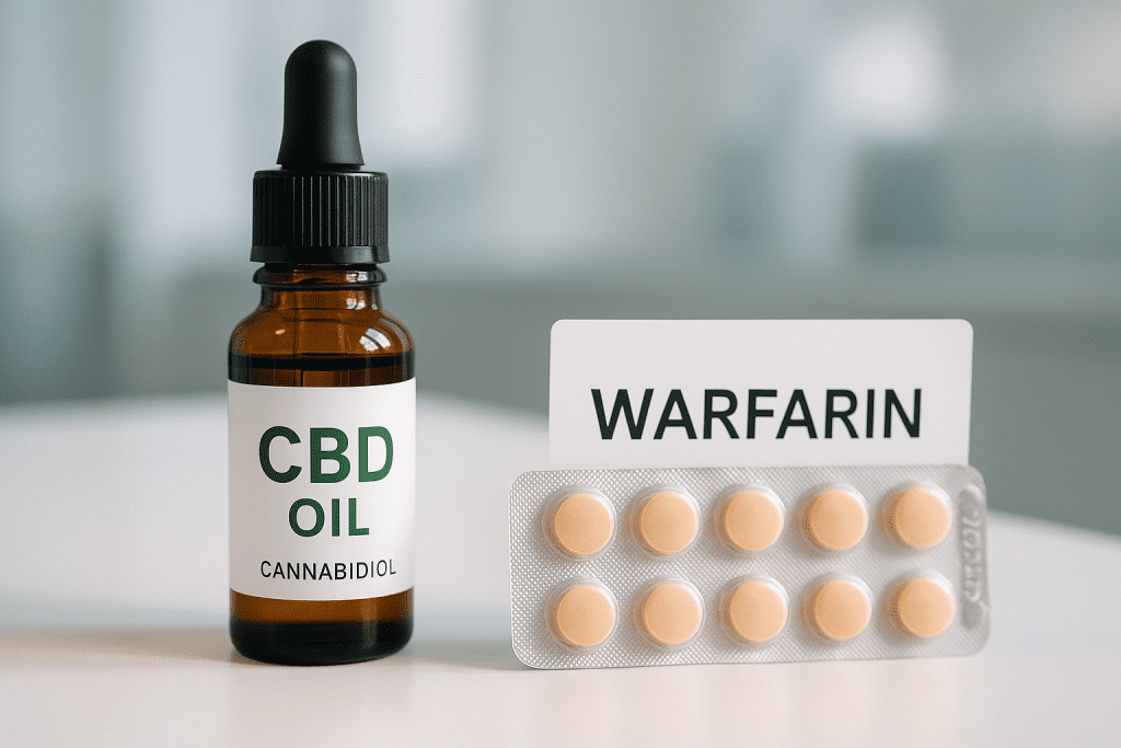 CBD oil and warfarin pills together on clinical table