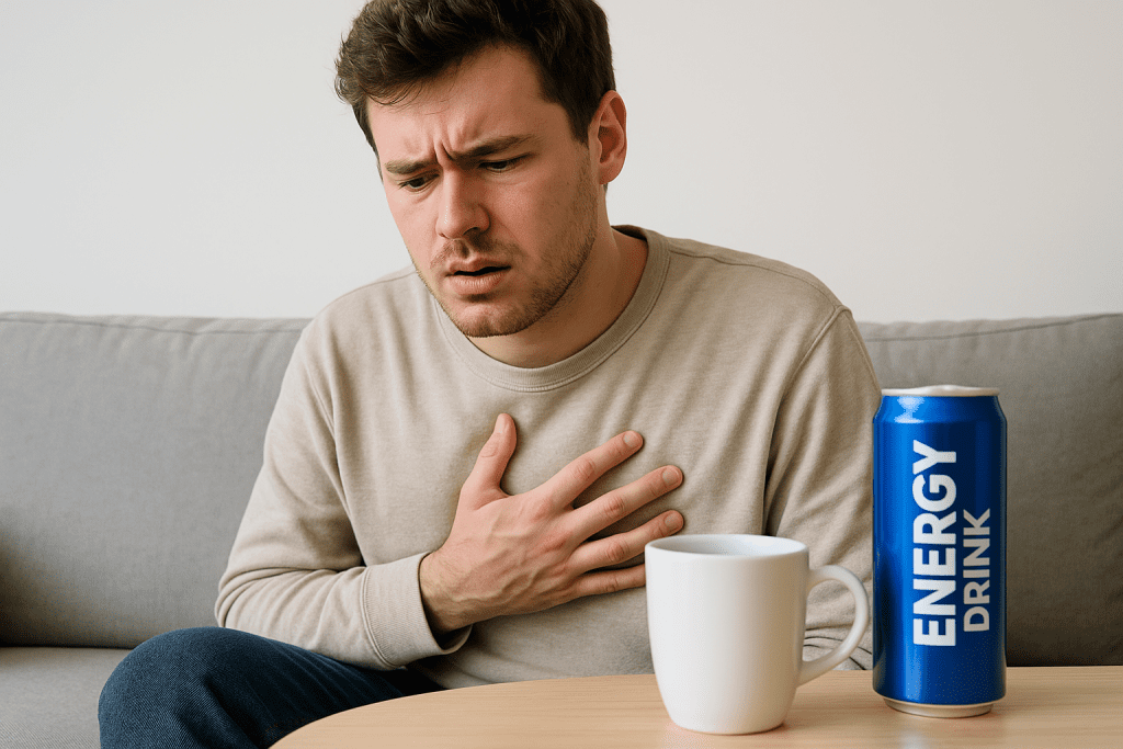 Young adult with chest discomfort after consuming stimulants