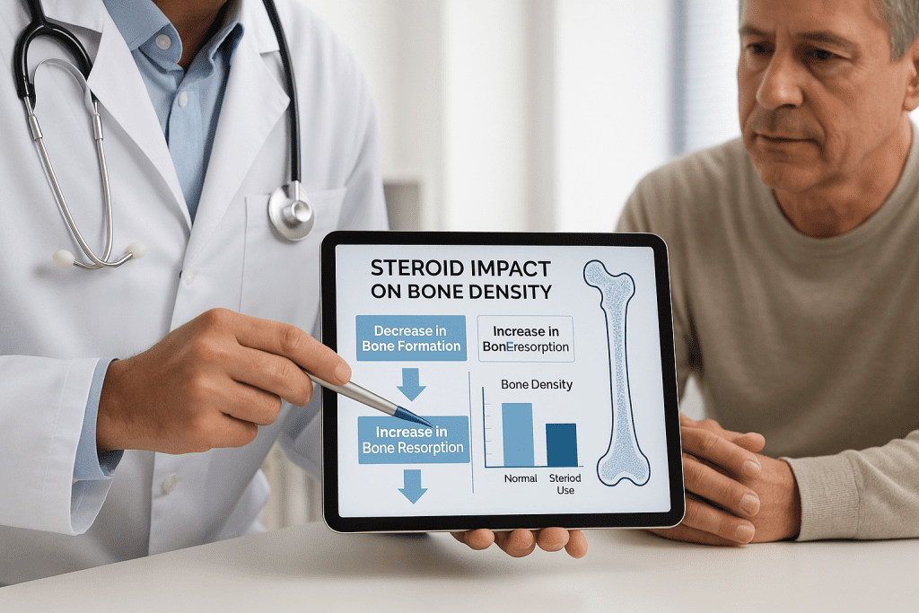 Doctor explaining steroid therapy side effects and bone loss