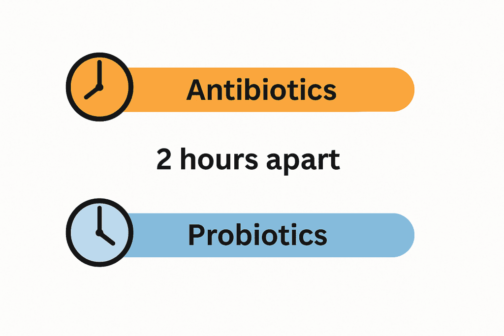 Infographic of probiotic and antibiotic timing schedule