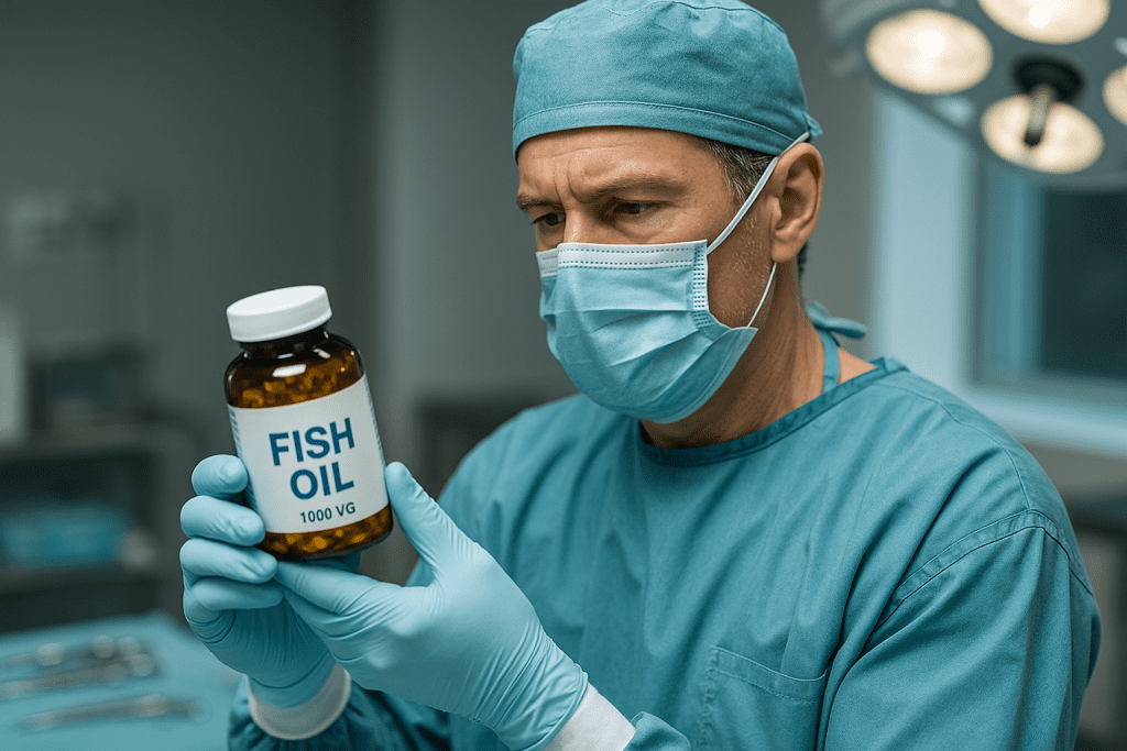Surgeon reviewing fish oil supplements before surgery