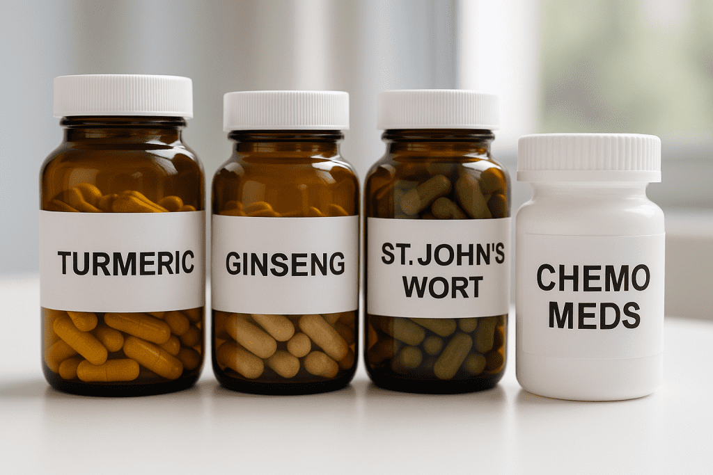 Herbal supplements and chemotherapy drugs placed side by side