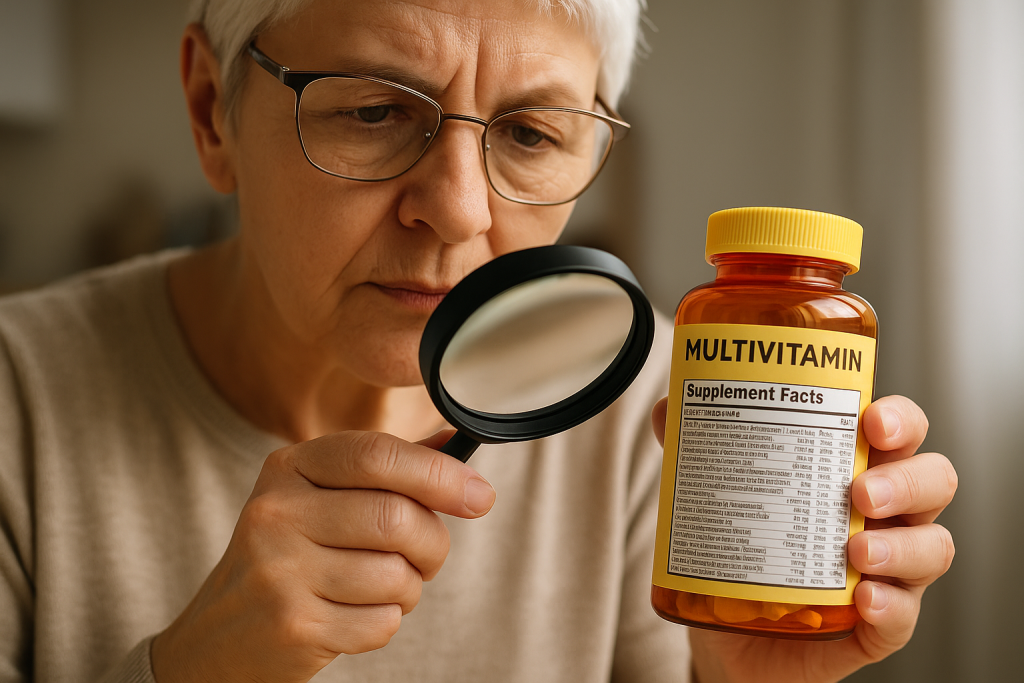 Senior reading supplement label to check ingredients and interactions