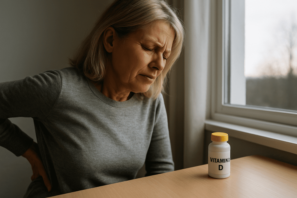 Woman with fatigue and back pain due to vitamin D deficiency