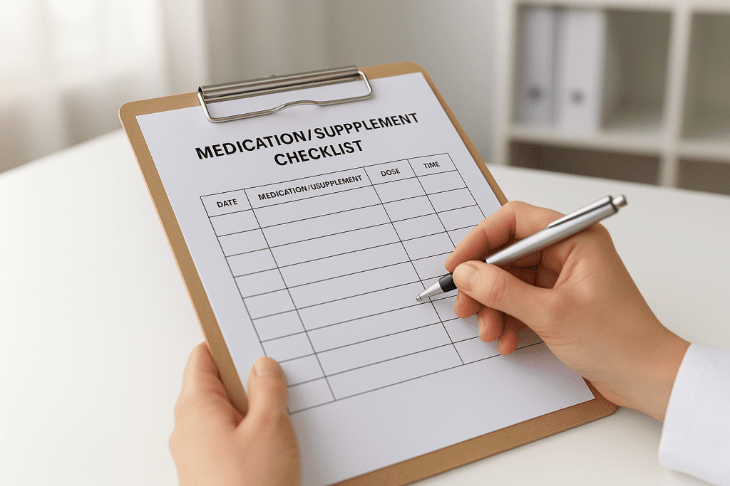 Checklist for drug supplement interactions being completed by patient
