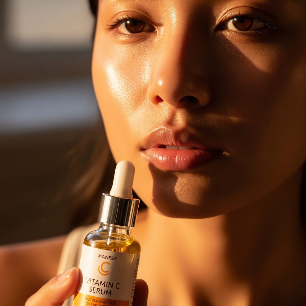 Clear skin and vitamin C serum representing collagen benefits