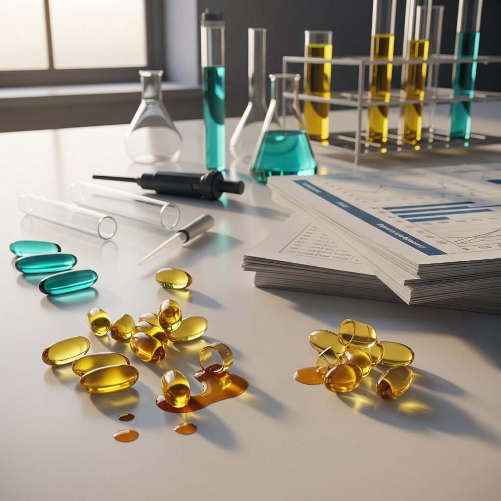 Best omega 3 supplements with lab purity tests and softgels on counter