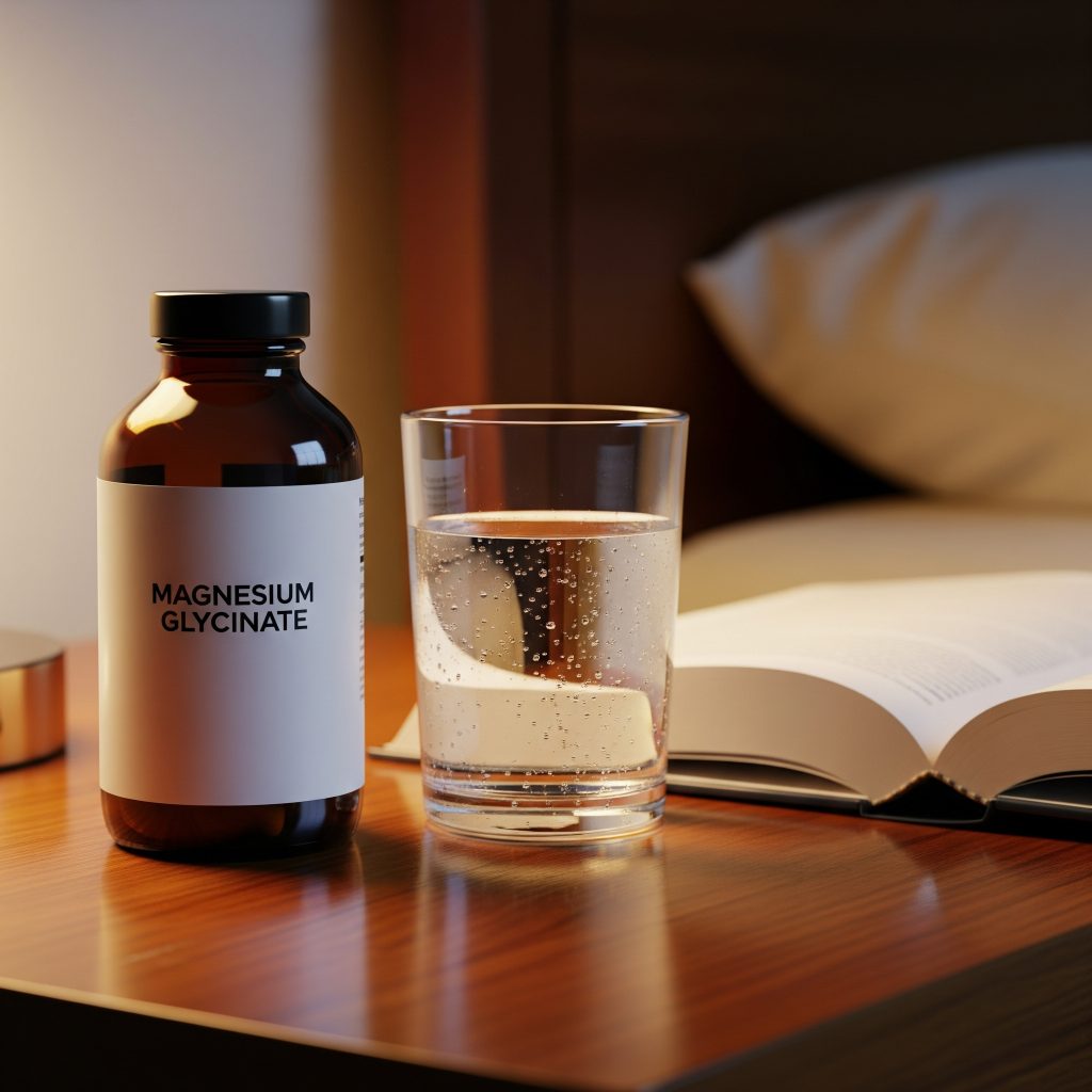 Magnesium Glycinate Capsules on Bedside Table