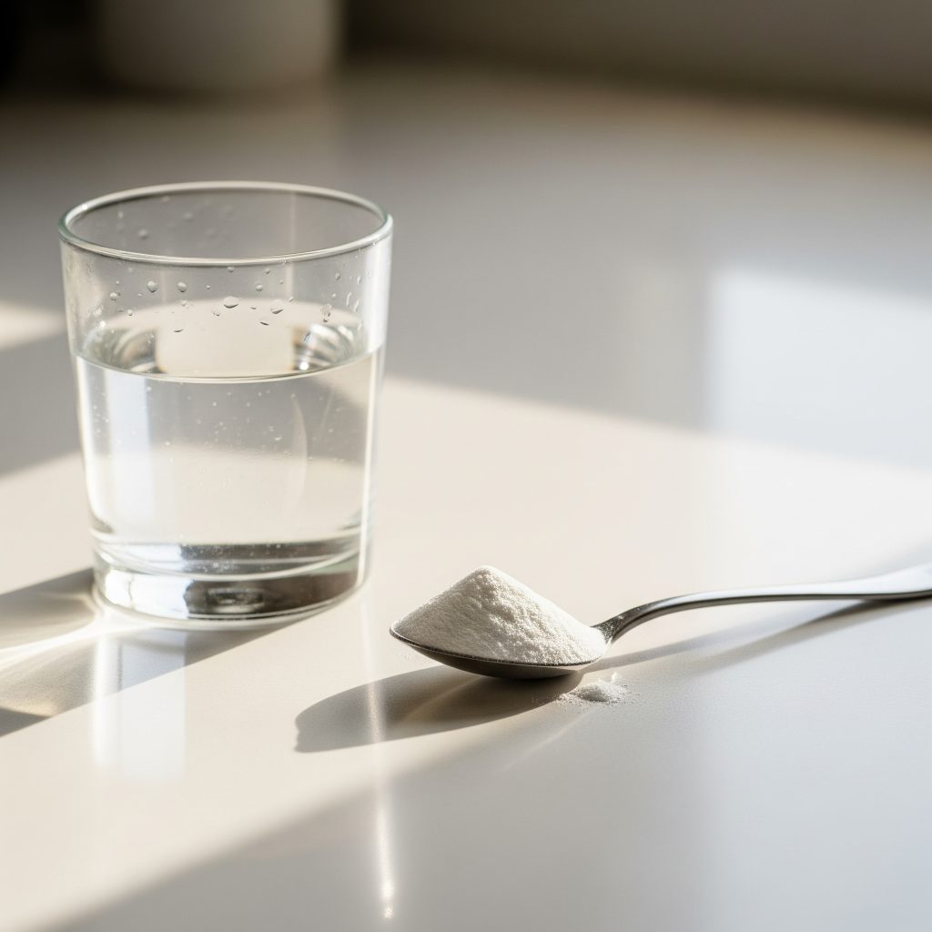 L-glutamine powder and water ready for leaky gut protocol