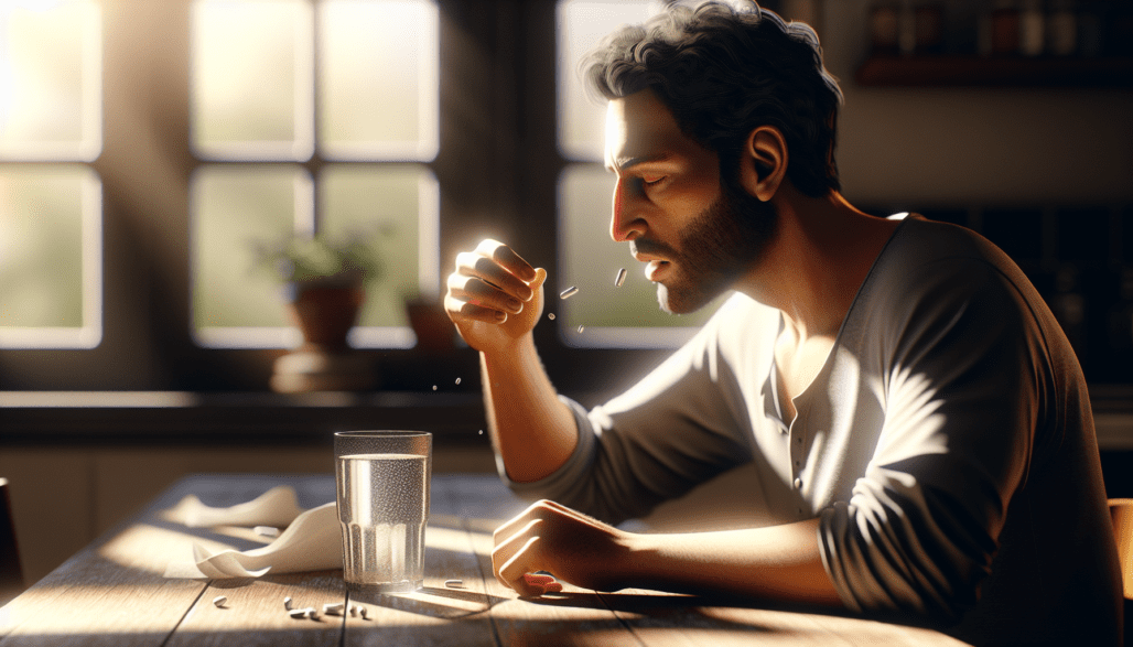 Person taking zinc supplement with water for optimal absorption