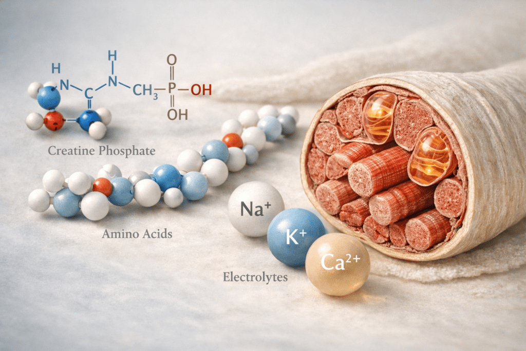 Athletic performance supplements molecular structures and muscle fiber anatomy in scientific editorial style