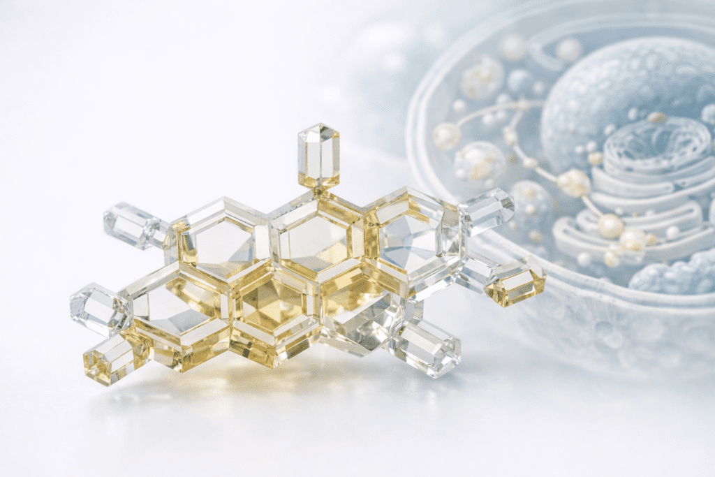 Berberine molecular structure and cellular metabolism visualization for supplement article