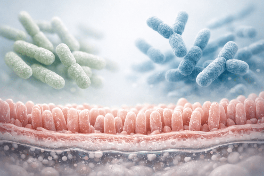 Scientific visualization of probiotic bacteria strains for men's gut health supplements