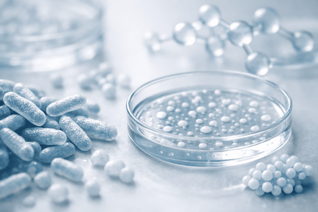 Microscopic view of probiotic bacteria colonies showing CFU measurement for probiotic dosage guidance