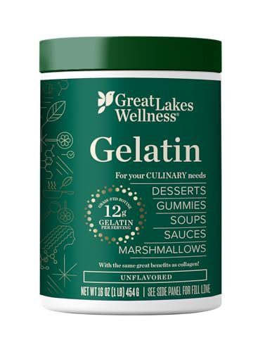 Great Lakes Wellness Beef Gelatin Powder for Culinary Needs - Perfect for Gummies, Marshmallows, Desserts and more - Unflavored - Grass-Fed, Kosher, Keto, Non-GMO 16 oz