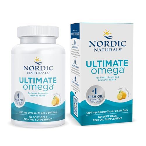 Nordic Naturals Ultimate Omega, Lemon Flavor - 60 Soft Gels - 1280 mg Omega-3 - High-Potency Fish Oil Supplement with EPA & DHA - Promotes Brain & Heart Health - Non-GMO - 30 Servings