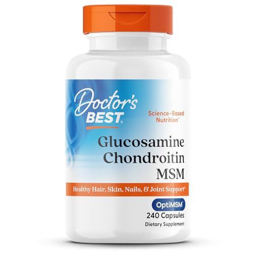 Doctor's BEST Glucosamine Chondroitin MSM - Joint Health Support Supplement for Women & Men, Nutritional Support for Joint Strength, Hair, Skin, & Nails, Gluten Free, Non GMO - 240 Capsules