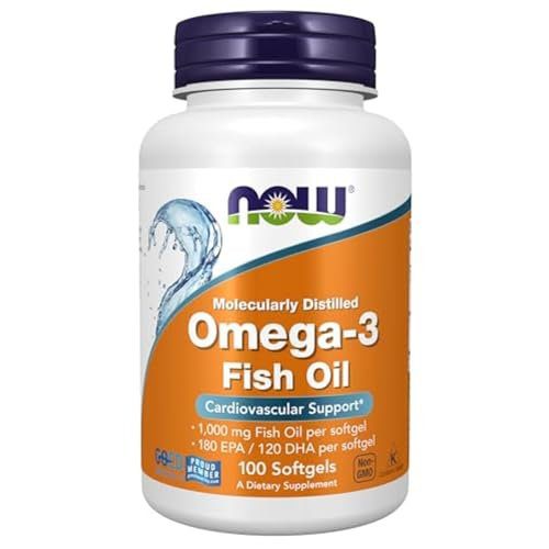 NOW Supplements, Omega-3 180 EPA / 120 DHA, Molecularly Distilled, Cardiovascular Support, 100 Softgels