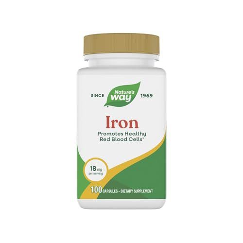 Nature's Way Iron, Promotes Healthy Red Blood Cells*, 18 mg from Iron Gluconate Per Serving, Gluten Free, 100 Capsules (Packaging May Vary)