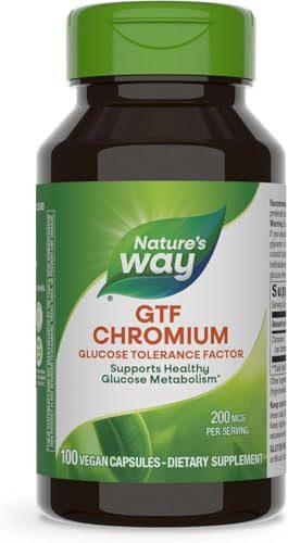 Nature's Way GTF Chromium, Glucose Tolerance Factor, Supports Healthy Glucose Metabolism*, 200 mcg Chromium per Serving, 100 Vegan Capsules (Packaging May Vary)