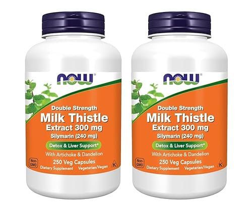 NOW Foods Supplements, Silymarin Milk Thistle Extract 300 mg with Artichoke and Dandelion, Double Strength, Supports Liver Function*, 200 Veg Capsules