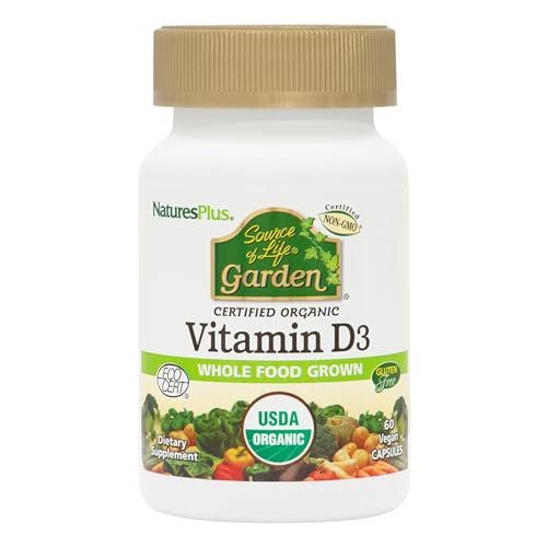 NaturesPlus Source of Life Garden Vitamin D3 - 60 Capsules - Immune System Support - USDA Certified Organic, Non-GMO, Vegan, Gluten Free - 30 Servings