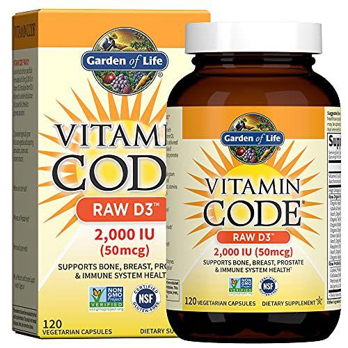 Garden of Life Vitamin D, Vitamin Code Raw D3, Vitamin D 2,000 IU, Raw Whole Food D3 Supplements with Chlorella, Fruit, Veggies & Probiotics for Bone & Immune Health, 120 Vegetarian Capsules