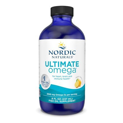 Nordic Naturals Ultimate Omega Liquid, Lemon Flavor - 8 oz - 2840 mg Omega-3 - High-Potency Fish Oil Supplement with EPA & DHA - Promotes Brain & Heart Health - Non-GMO - 48 Servings
