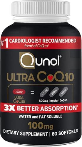 Qunol Ultra CoQ10 100mg, 3x Better Absorption, Patented Water and Fat Soluble Natural Supplement Form of Coenzyme Q10, Antioxidant for Heart Health, 120 Count Softgels