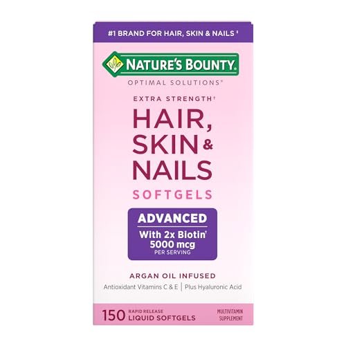 Nature's Bounty Advanced Hair, Skin & Nails, Argan-Infused Vitamin Supplement with Biotin and Hyaluronic Acid, 150 Rapid Release Softgels, 50 Total Servings