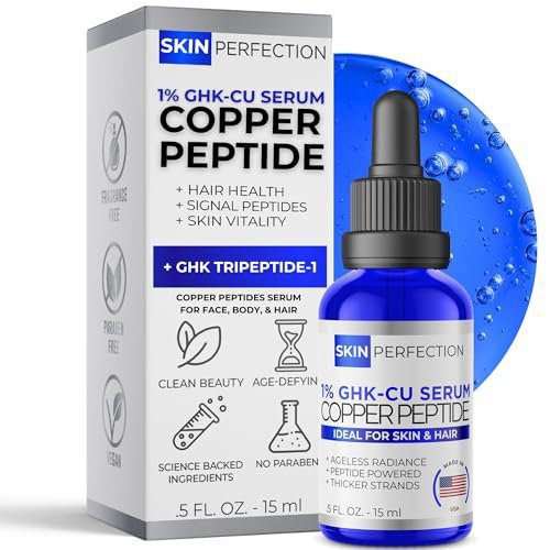Skin Perfection GHK-CU Copper Peptides Serum for Face & Hair - Copper Peptide for Skin, Hair & Scalp - 1% Blue Liquid for Face, Neck, Body, and Scalp – Multi-Use Serum Booster with Dropper 0.5 fl oz