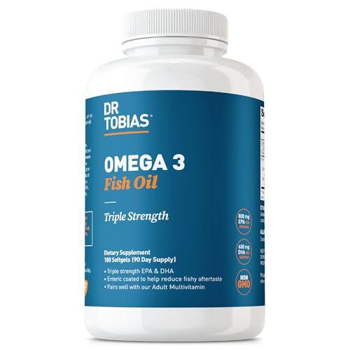 Dr. Tobias Omega 3 Fish Oil 2000mg Triple Strength with 800mg EPA 600mg DHA Per Serving | Fish Oil Omega 3 Supplements for Heart Brain & Immune Support - 180 Softgels (90 Servings)