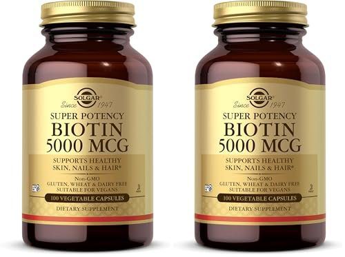 Solgar Biotin 5000 mcg, 100 Veg Caps - Promote Healthy Skin, Nails & Hair - Supports Energy Production, Protein, Carbohydrate & Fat Metabolism - Vitamin B - Non GMO, Vegan, Gluten Free - 100 Servings