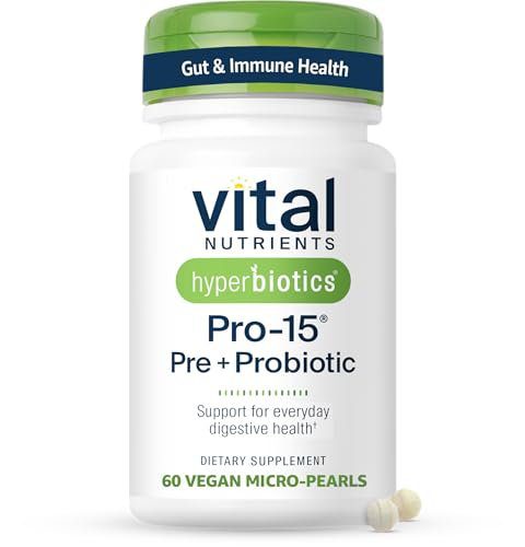Hyperbiotics Vital Nutrients Pro-15 Prebiotics and Probiotics for Women and Men | 15 Science Backed Strains | Supports Occasional Constipation, Diarrhea, Gas & Bloating | 60 Vegan Time Release Pearls