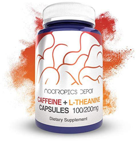 Nootropics Depot Caffeine L-Theanine Capsules | 180 Pills | Contains 100mg of Caffeine and 200mg of L-Theanine | Brain Booster | Energy Supplement | Increase Mental Focus + Alertness |