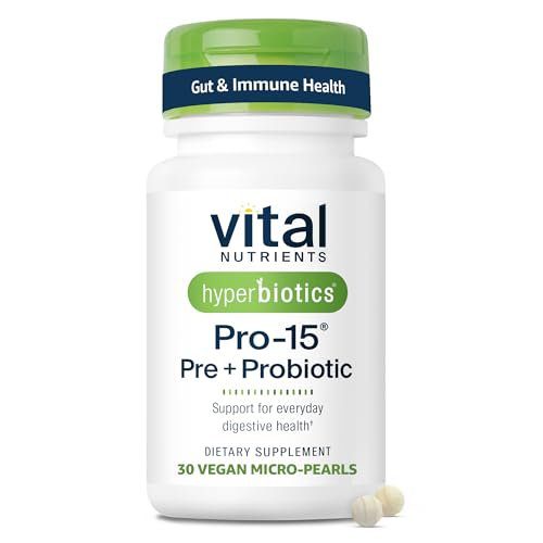 Hyperbiotics Vital Nutrients Pro-15 Prebiotics and Probiotics for Women and Men | 15 Science Backed Strains | Supports Occasional Constipation, Diarrhea, Gas & Bloating | 30 Vegan Time Release Pearls