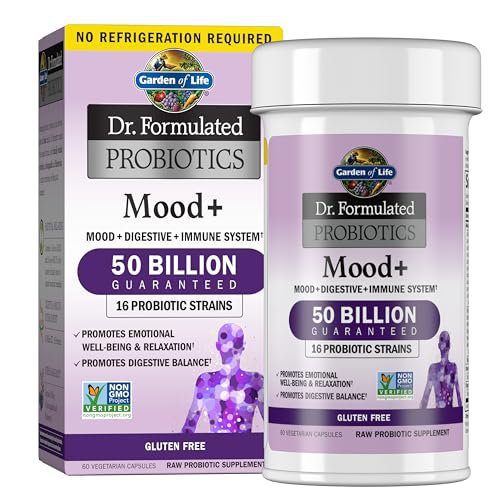 Garden of Life Dr. Formulated Probiotics Mood+ - 50 Billion CFU - Supports Relaxation & Digestive Health - Shelf Stable - 60 Vegetarian Capsules