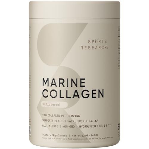 Sports Research Marine Collagen Peptides Powder - Sourced from Wild-Caught Fish, Pescatarian Friendly, Keto Certified & Non-GMO Tested - Easy to Mix in Water or Juice! (34 Servings)