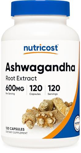 Nutricost Ashwagandha Herbal Supplement 600mg, 120 Capsules - Vegetarian, Non-GMO, Gluten Free, Ashwagandha Root