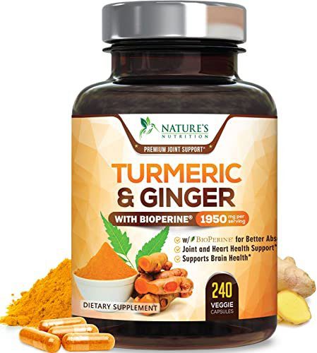 Turmeric Curcumin Supplement - 95% Curcuminoids with Organic Turmeric & Ginger, BioPerine Black Pepper Extract for Best Absorption, Natural Vegan Joint Support, Non-GMO, Bottled in USA - 180 Capsules