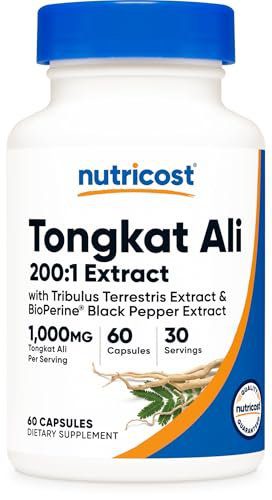 Nutricost Tongkat Ali 1,000mg 60 Capsules - with Tribulus Terrestris and BioPerine, Vegetarian Caps, Non-GMO, Gluten Free, Potent Extract