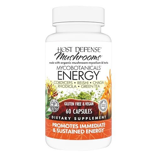 Host Defense MycoBotanicals Energy* Capsules - Energy & Respiratory Support Supplement - Herbal Green Tea Capsules - Respiratory Supplement with Cordyceps, Reishi & Chaga - 60 Capsules (30 Servings)*