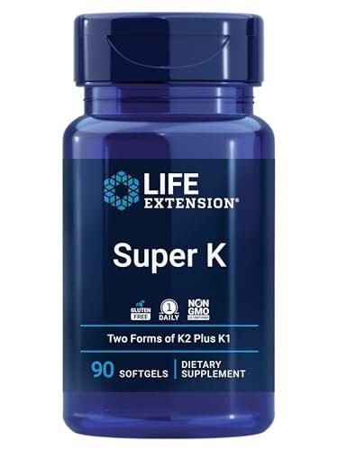 Life Extension Super K, Vitamin K Supplement, 2000 Mcg Vitamin K and 1180 Mcg Vitamin K2, Heart Health, Once-Daily, 90 Softgels