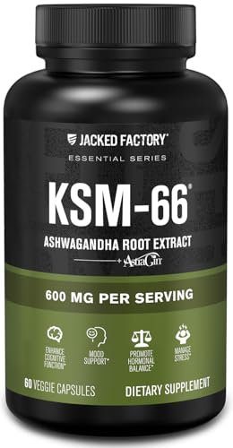 Jacked Factory Ashwagandha Root Extract (KSM-66 Ashwagandha) w/ 5% Withanolides - Supplement for Natural Stress Relief, Cognitive Function, Vitality, and Mood Support - 60 Veggie Capsules