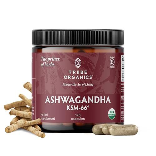 TRIBE ORGANICS KSM-66 Ashwagandha Root Extract Powder Ayurvedic Herb for Mood Support | Increase Energy | Strength - Organic | Natural | Gluten Free | Non GMO | Full-Spectrum - 100g Pouch