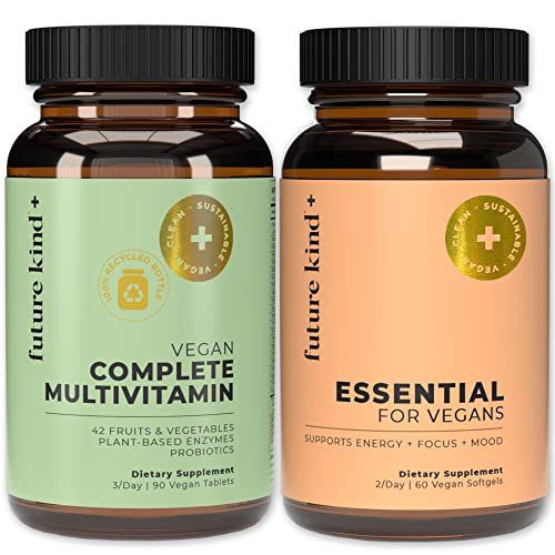 Future Kind Carrageenan-Free Foundations Multivitamin for Women & Men with Omega-3, B12, D3, Zinc, Iodine, Magnesium, K2 & Selenium, Vegan, Compostable Bag (60ct)