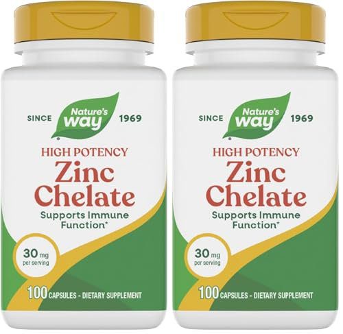 Nature's Way Zinc Chelate, Supports Immune Function*, 30 mg per Serving, 100 Capsules (Packaging May Vary) (Pack of 2)