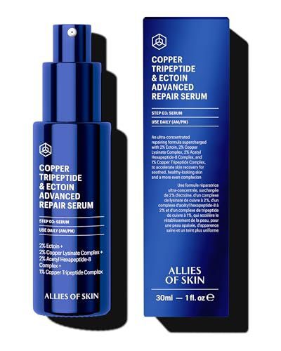 Allies of Skin Copper Tripeptide & Ectoin Advanced Repair Face Serum | Hydrating Moisturizer for Dry Skin | Anti Aging Skincare with Peptides | Treat Fine Lines & Wrinkles (1 Fl. oz)