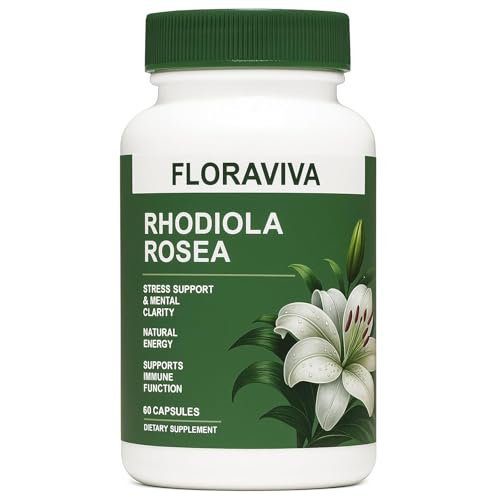 Floraviva Rhodiola Rosea Capsules 500mg - Natural Adaptogen Supplement for Stress Support, Mental Focus & Energy - Non-GMO